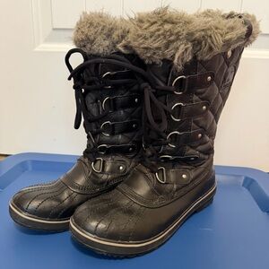 SOREL Tofino II Boots Women’s 9 Black Winter Rain Waterproof Fur Lace Up Snow